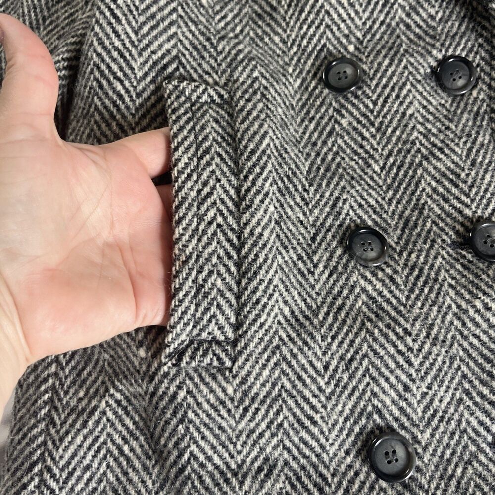 Evan Picone Wool Double Breasted Peacoat Size M Herringbone Tweed - Picture 5 of 10